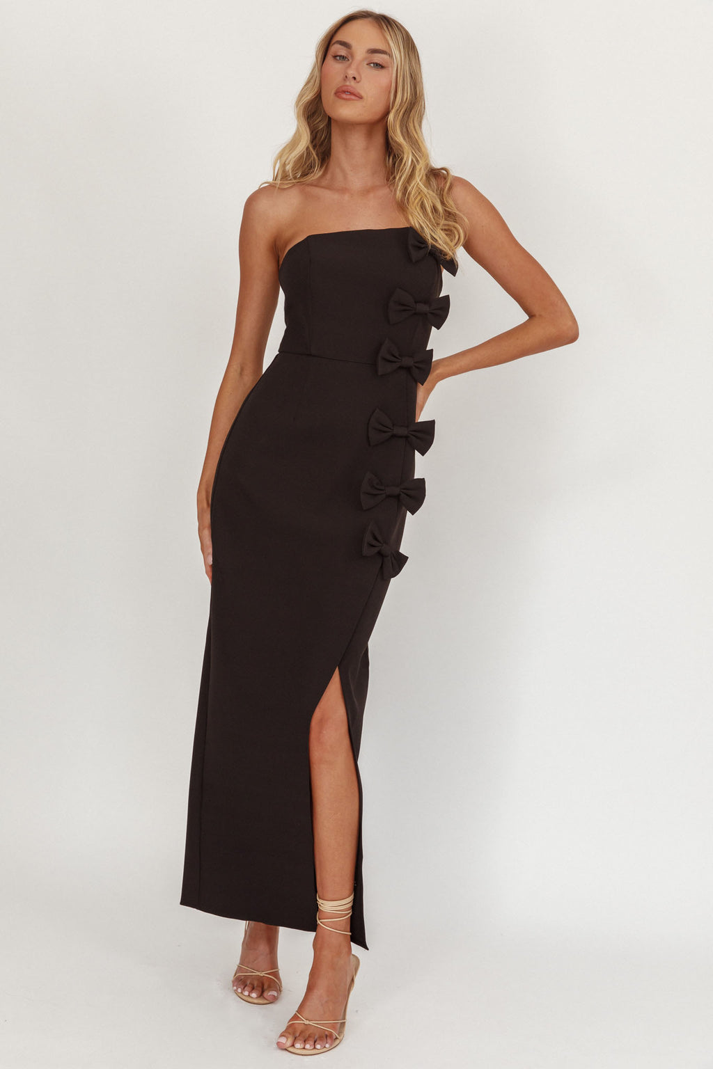 Samanntha Strapless Bow Detail Midi Dress Black by Selfie Leslie Australia