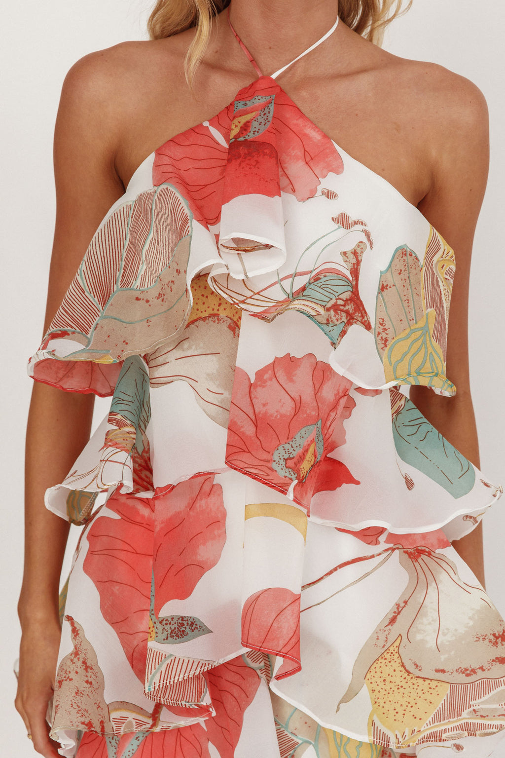 Darylyn Tiered Ruffle Maxi Dress Floral Red by Selfie Leslie Australia