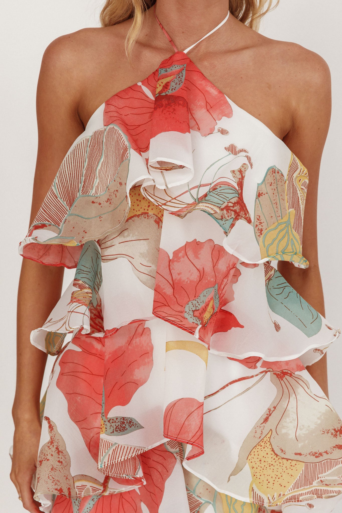 Darylyn Tiered Ruffle Maxi Dress Floral Red by Selfie Leslie Australia