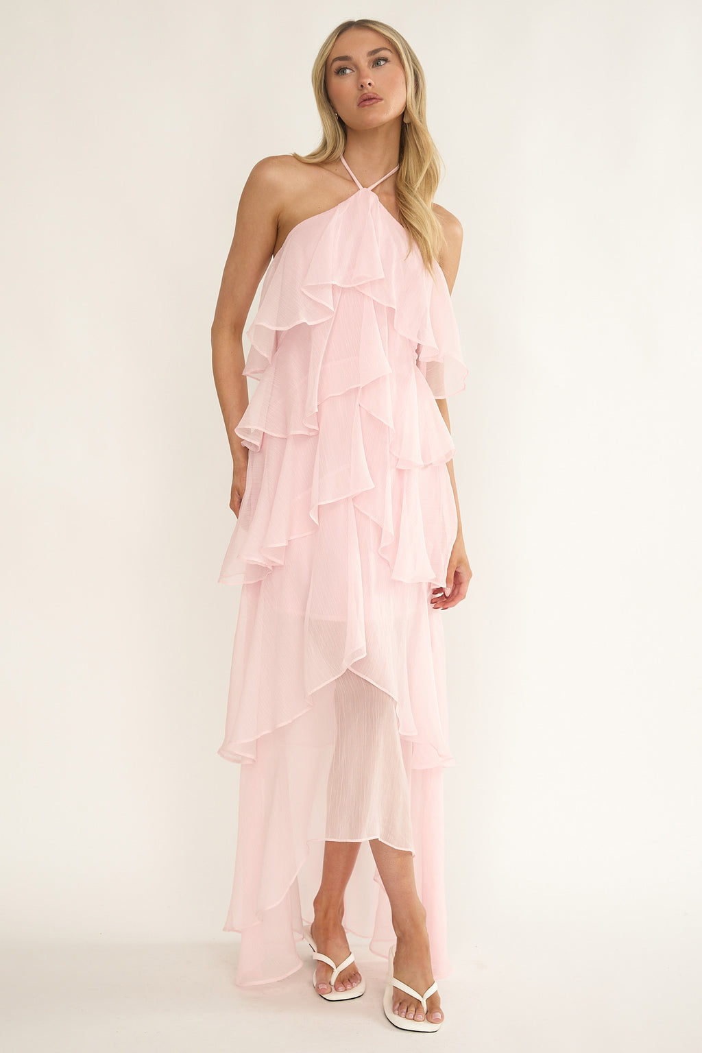 Darylyn Tiered Ruffle Maxi Dress Pink by Selfie Leslie Australia
