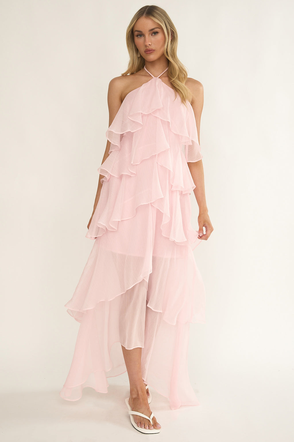 Darylyn Tiered Ruffle Maxi Dress Pink by Selfie Leslie Australia