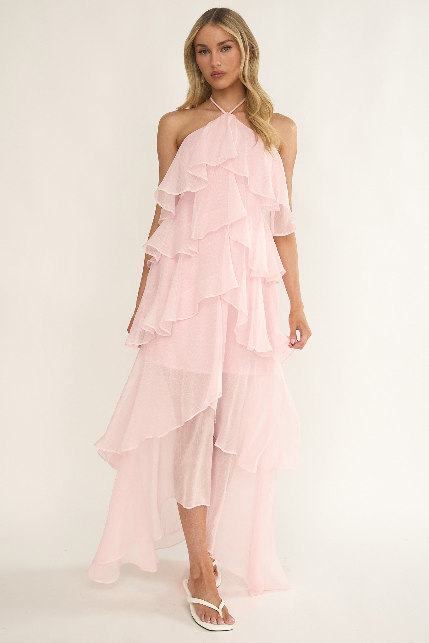 Darylyn Tiered Ruffle Maxi Dress Pink by Selfie Leslie Australia