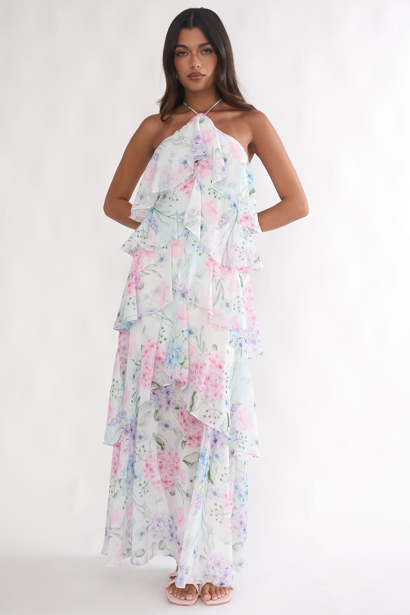 Darylyn Tiered Ruffle Maxi Dress Hydrangea Blue by Selfie Leslie Australia