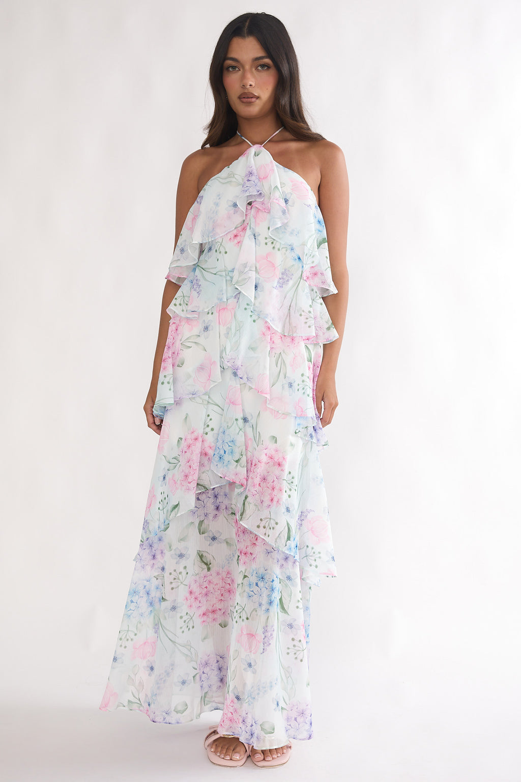 Darylyn Tiered Ruffle Maxi Dress Hydrangea Blue by Selfie Leslie Australia