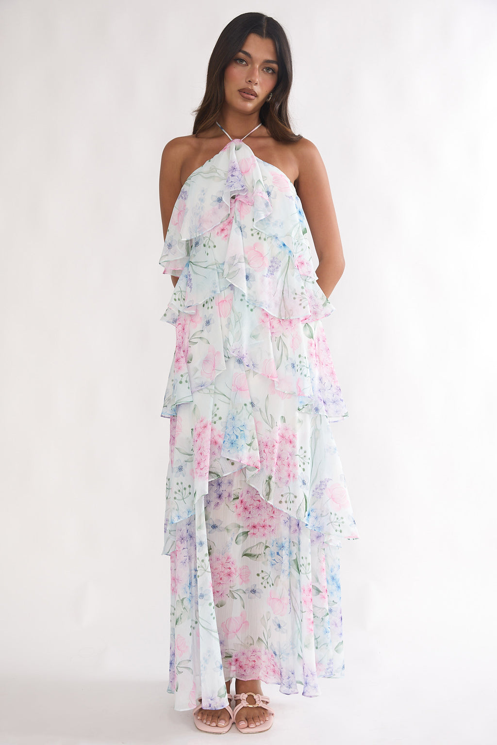 Darylyn Tiered Ruffle Maxi Dress Hydrangea Blue by Selfie Leslie Australia