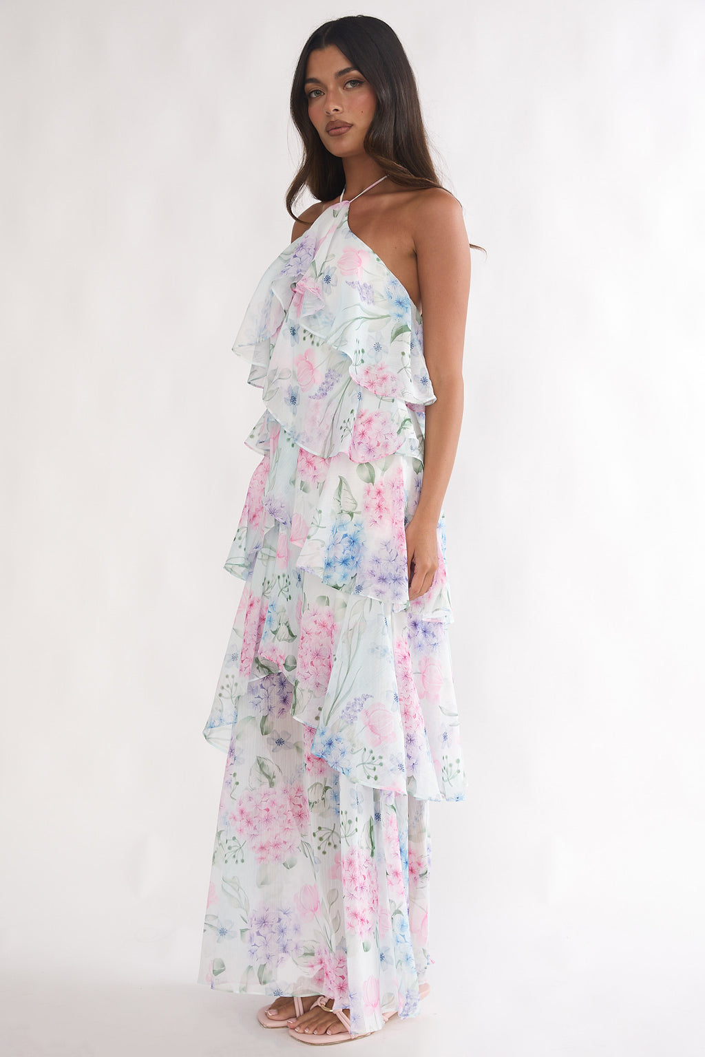 Darylyn Tiered Ruffle Maxi Dress Hydrangea Blue by Selfie Leslie Australia