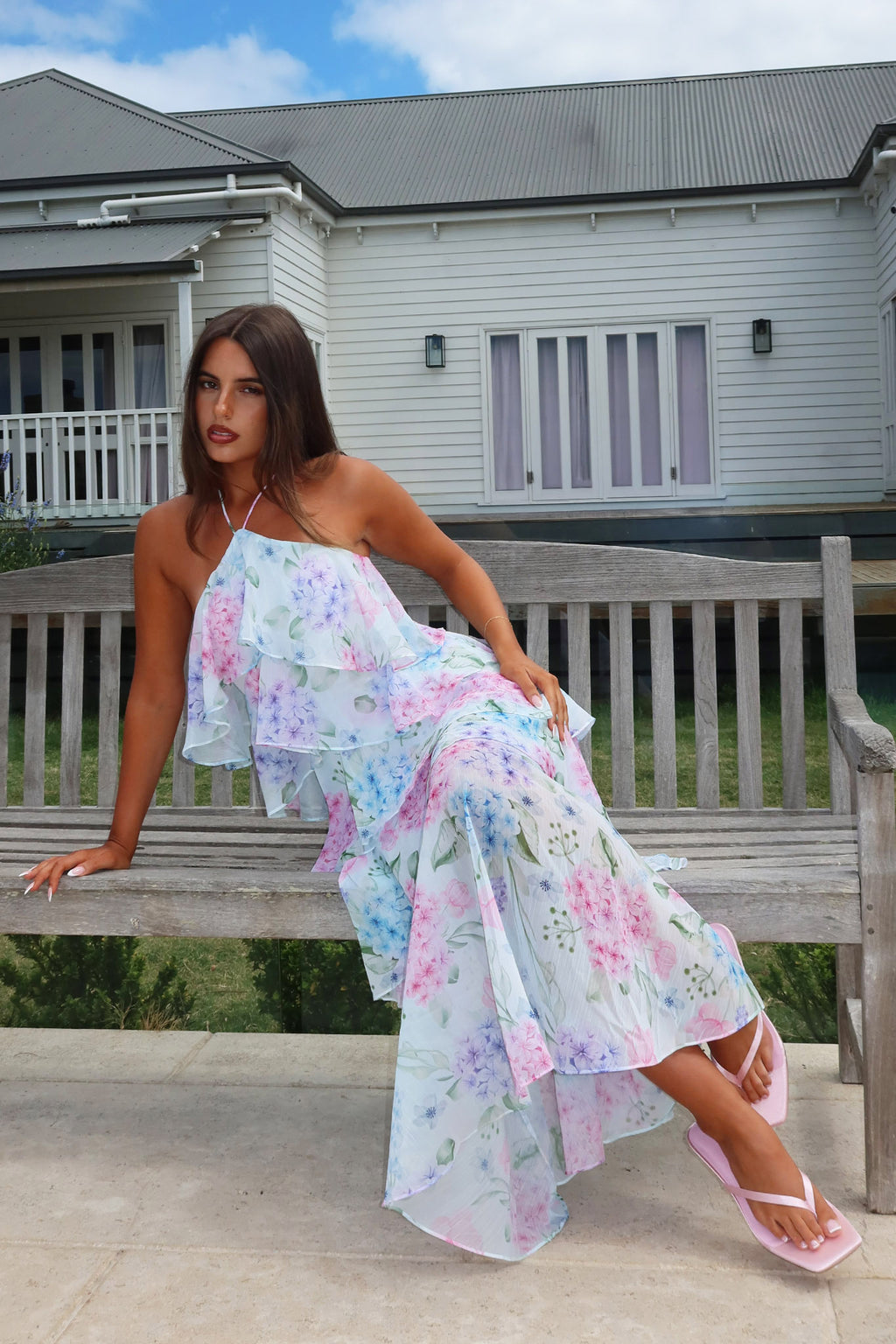 Darylyn Tiered Ruffle Maxi Dress Hydrangea Blue by Selfie Leslie Australia