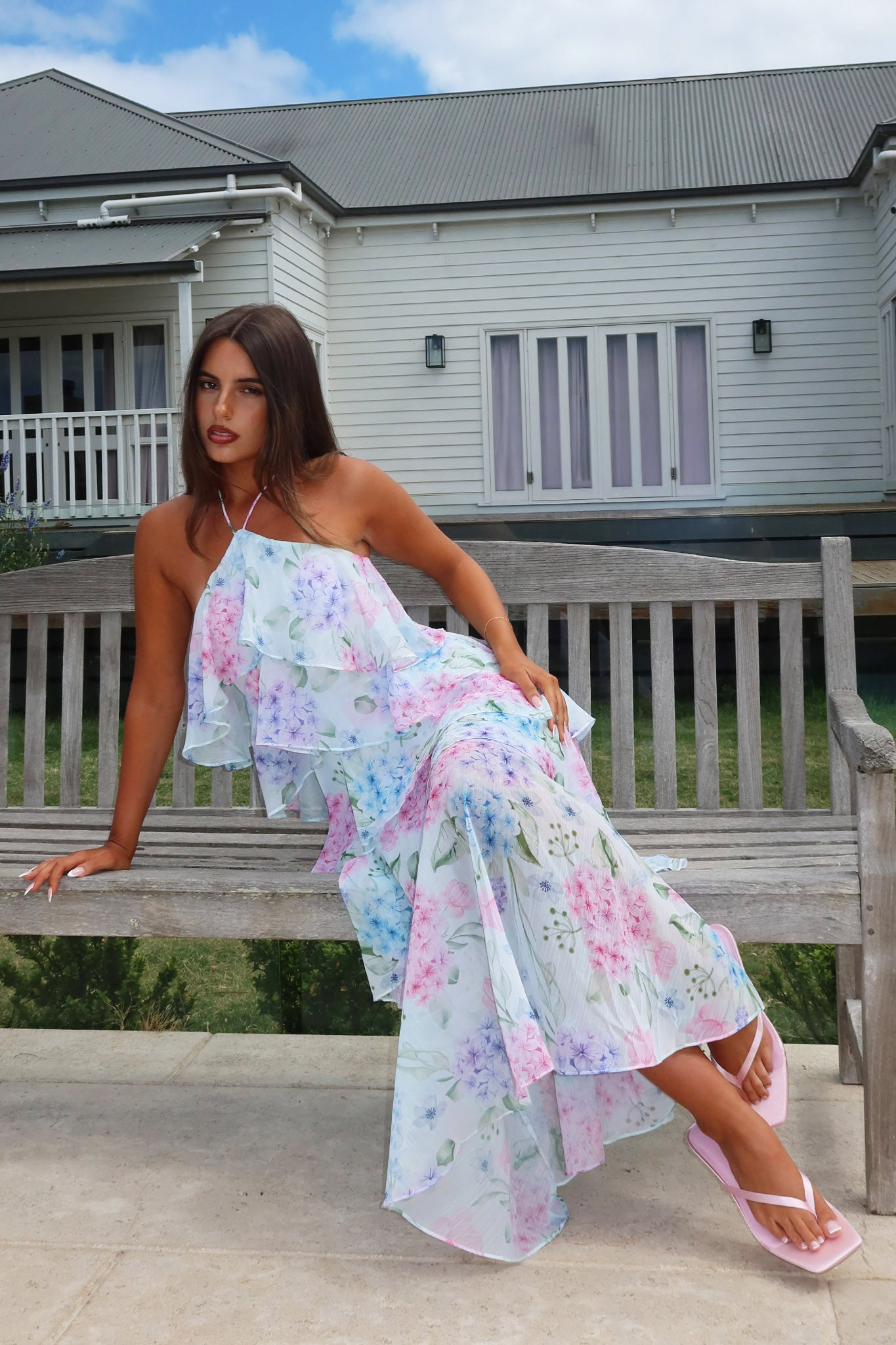 Darylyn Tiered Ruffle Maxi Dress Hydrangea Blue by Selfie Leslie Australia