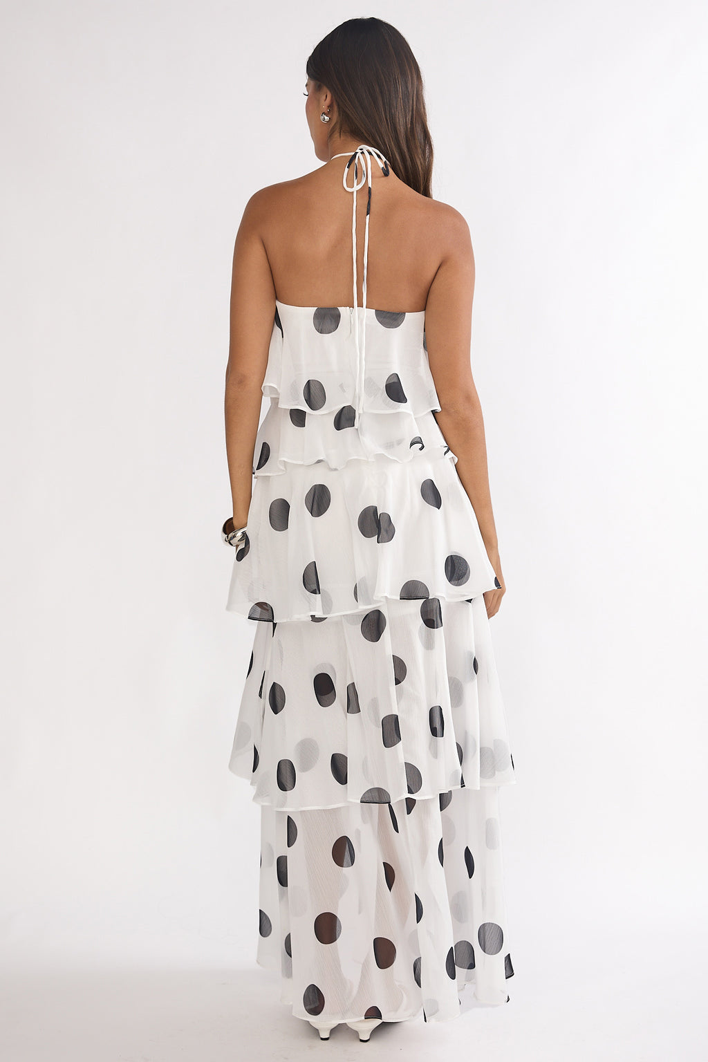 Darylyn Tiered Ruffle Maxi Dress Polka Dot White by Selfie Leslie Australia