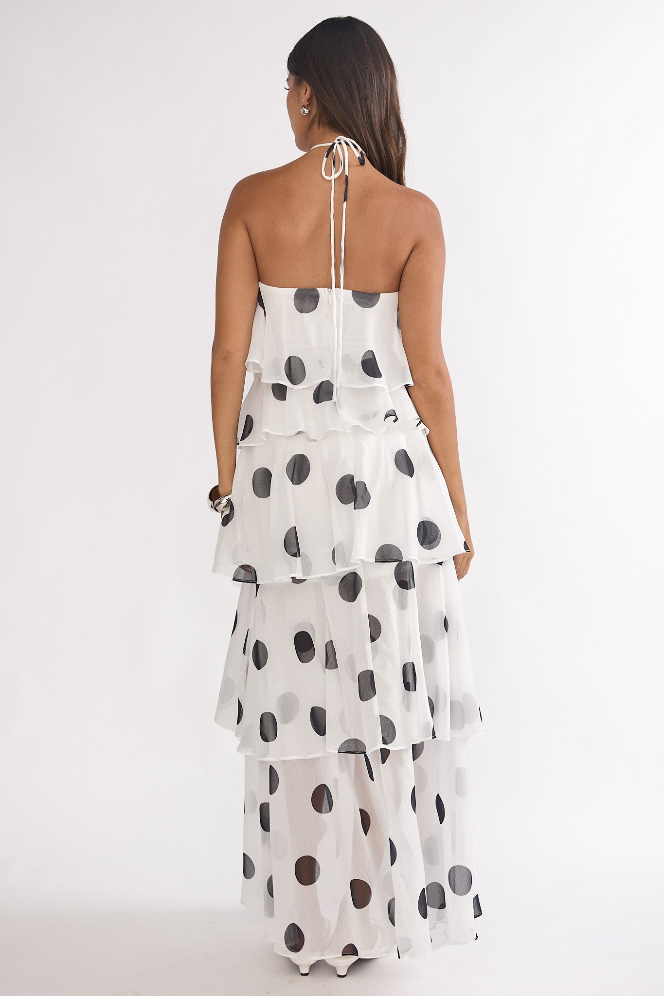 Darylyn Tiered Ruffle Maxi Dress Polka Dot White by Selfie Leslie Australia