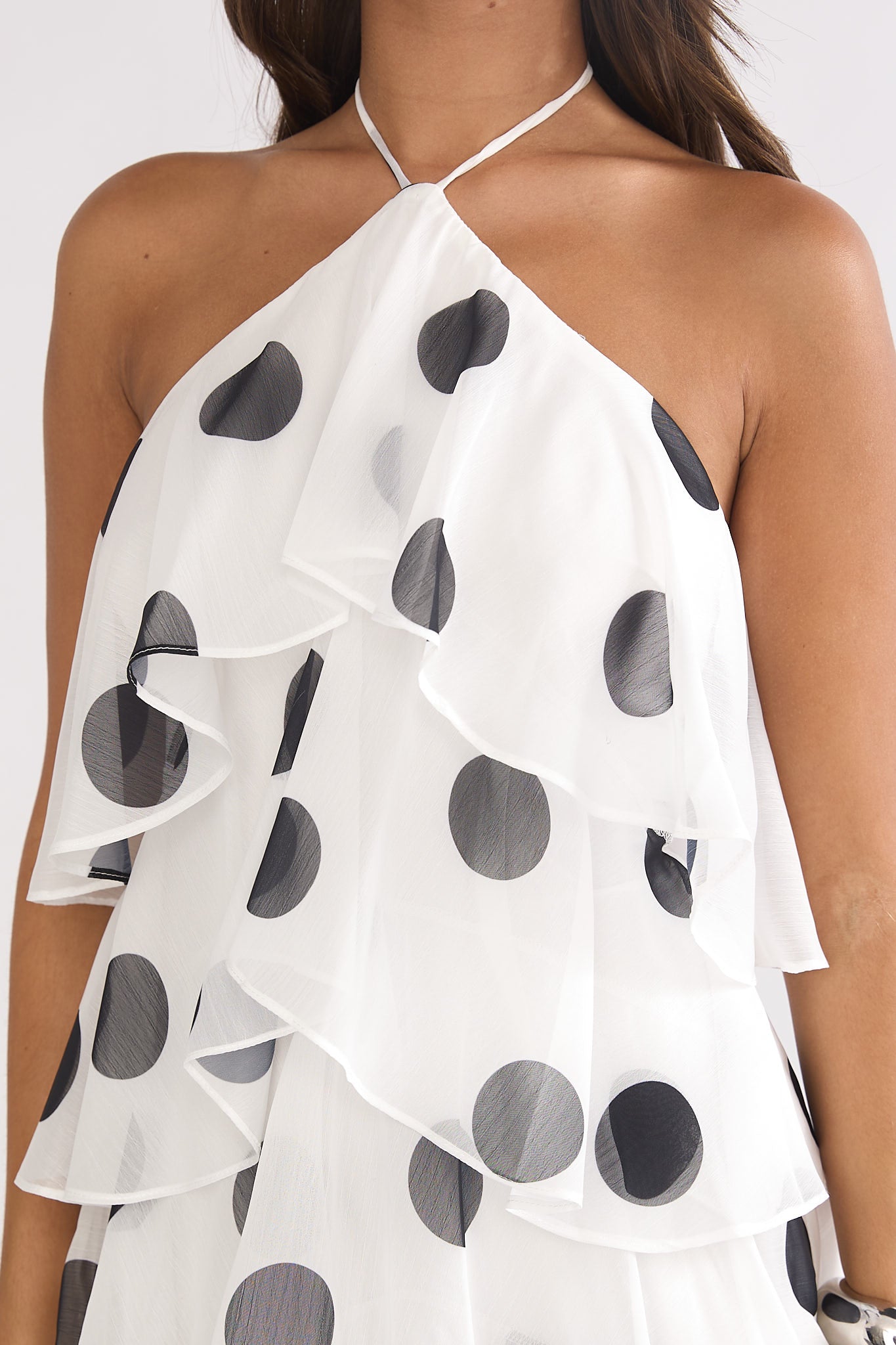 Darylyn Tiered Ruffle Maxi Dress Polka Dot White by Selfie Leslie Australia