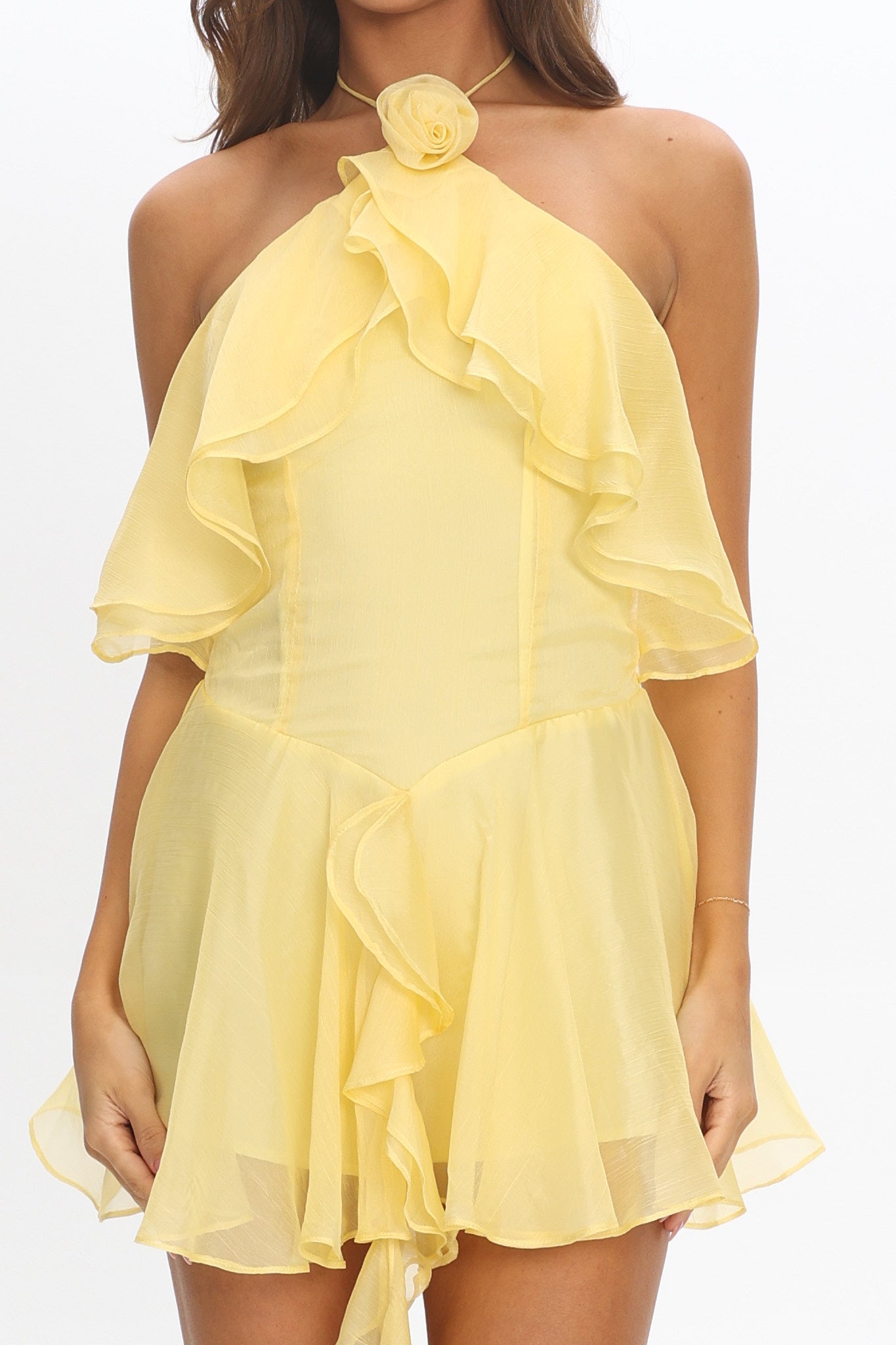Darylyn Tiered Ruffle Romper Yellow by Selfie Leslie Australia