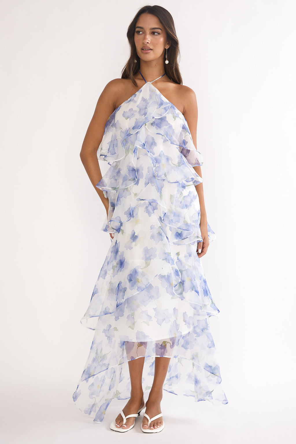 Darylyn Tiered Ruffle Maxi Dress Floral Blue by Selfie Leslie Australia