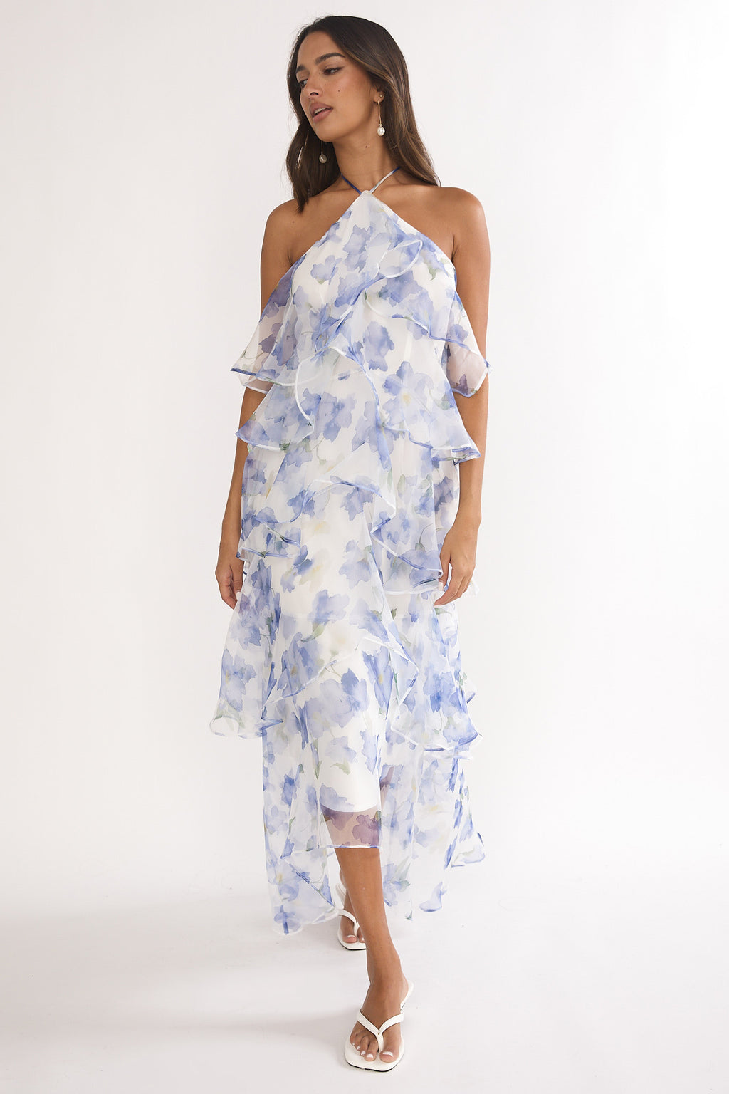 Darylyn Tiered Ruffle Maxi Dress Floral Blue by Selfie Leslie Australia
