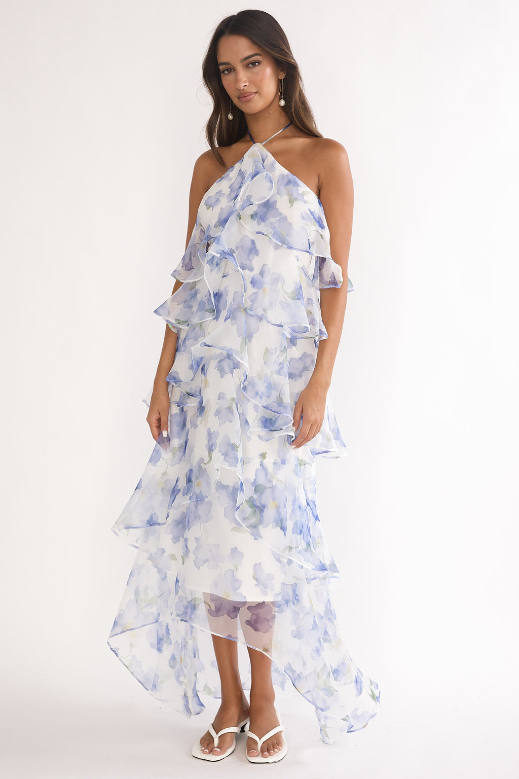 Darylyn Tiered Ruffle Maxi Dress Floral Blue by Selfie Leslie Australia