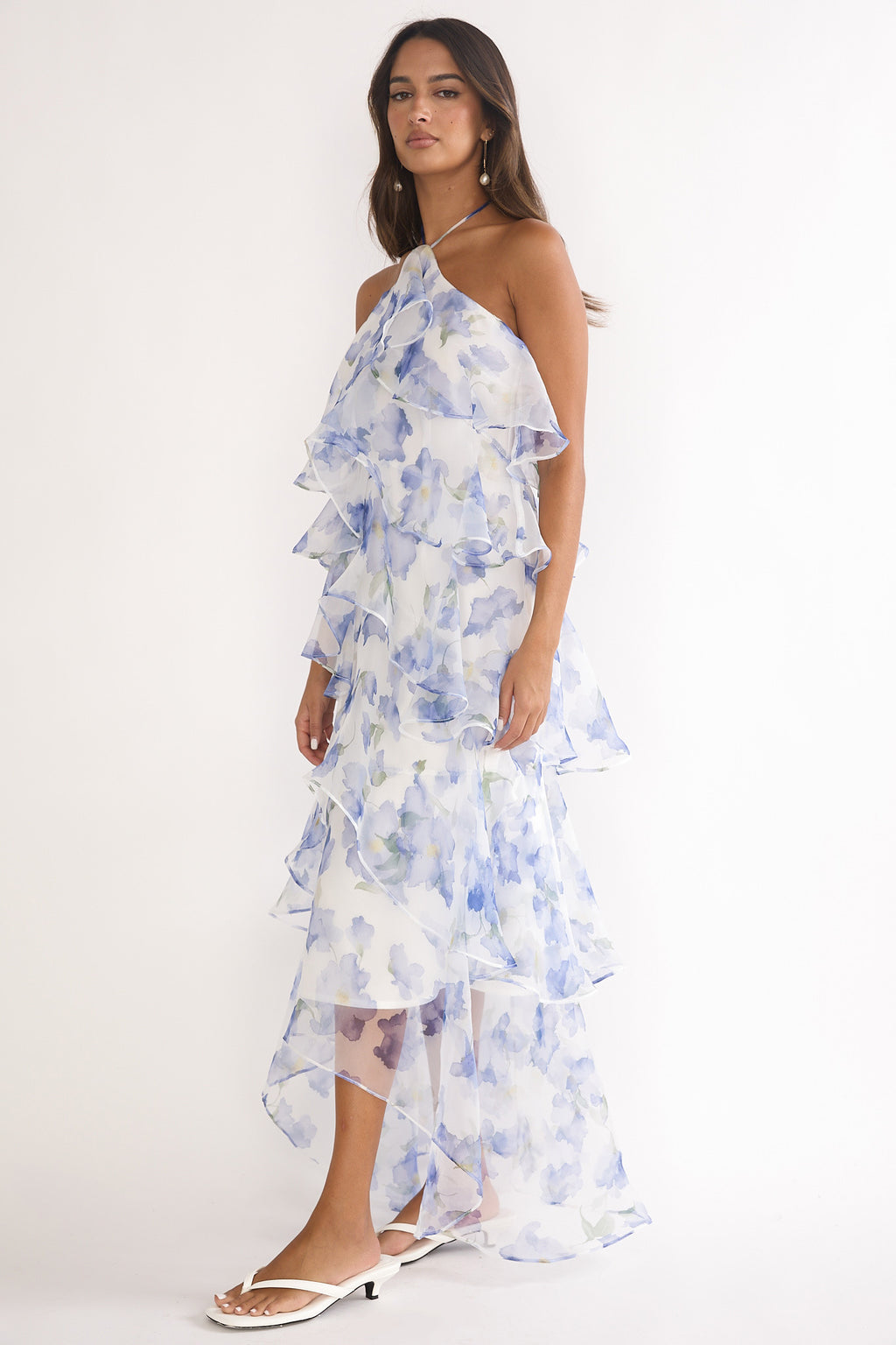 Darylyn Tiered Ruffle Maxi Dress Floral Blue by Selfie Leslie Australia