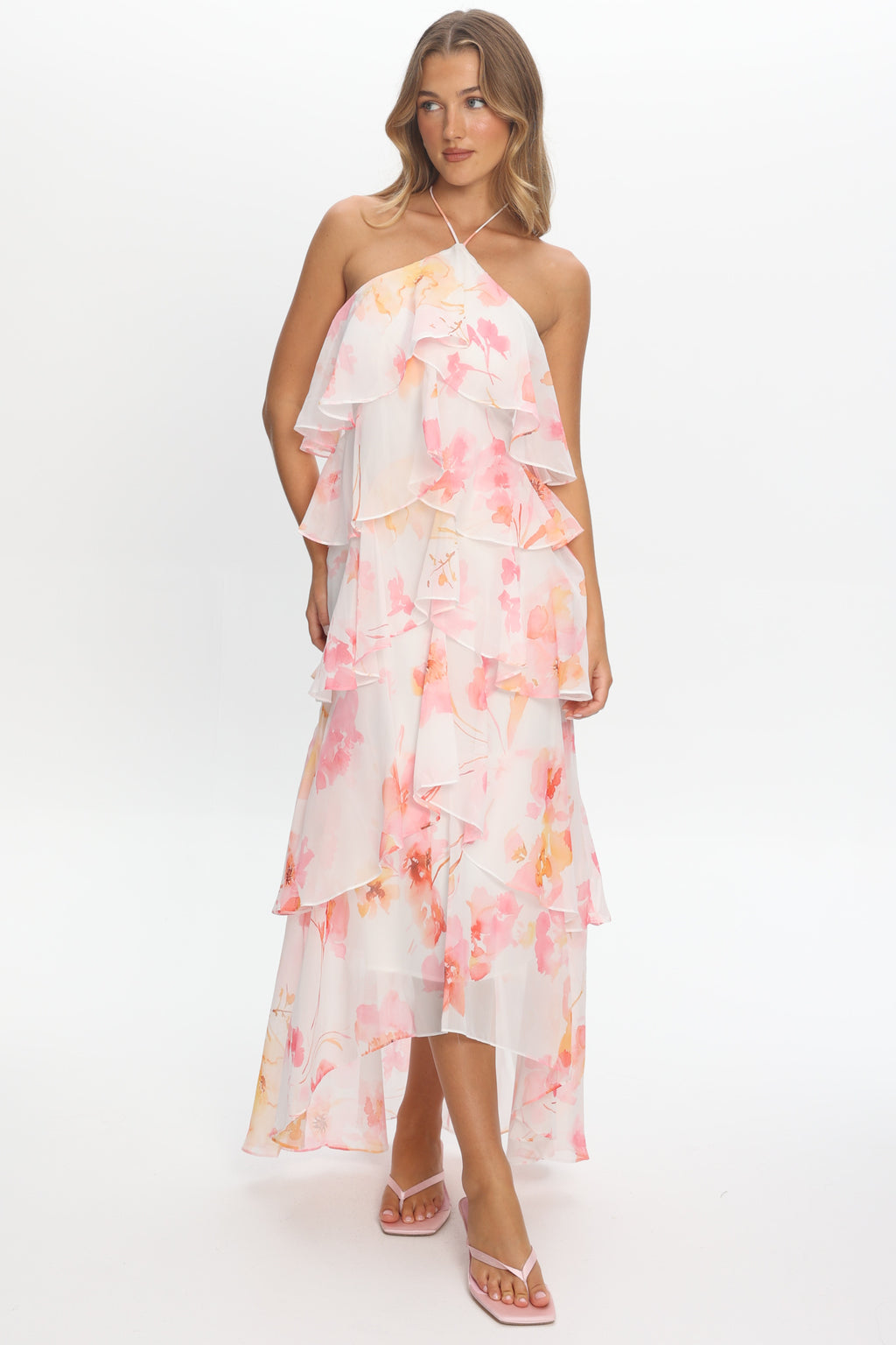 Darylyn Tiered Ruffle Maxi Dress Floral Pink by Selfie Leslie Australia