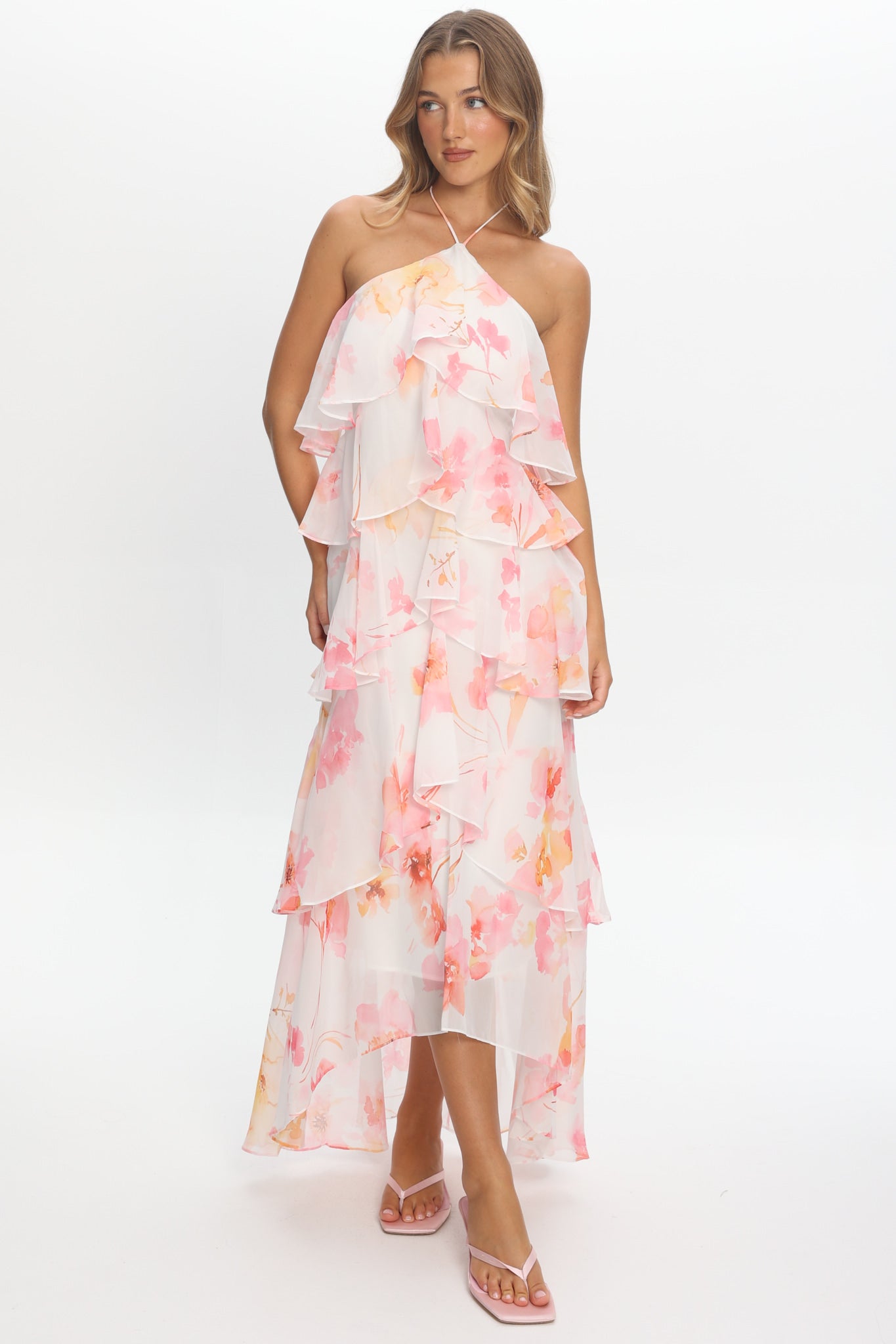 Darylyn Tiered Ruffle Maxi Dress Floral Pink by Selfie Leslie Australia