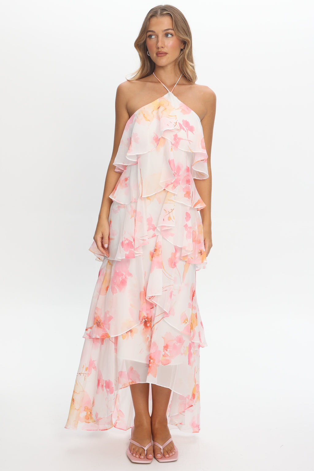 Darylyn Tiered Ruffle Maxi Dress Floral Pink by Selfie Leslie Australia