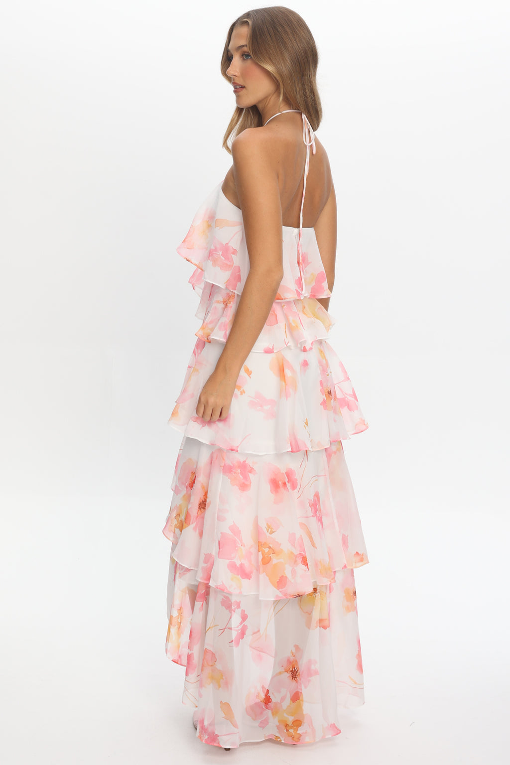 Darylyn Tiered Ruffle Maxi Dress Floral Pink by Selfie Leslie Australia