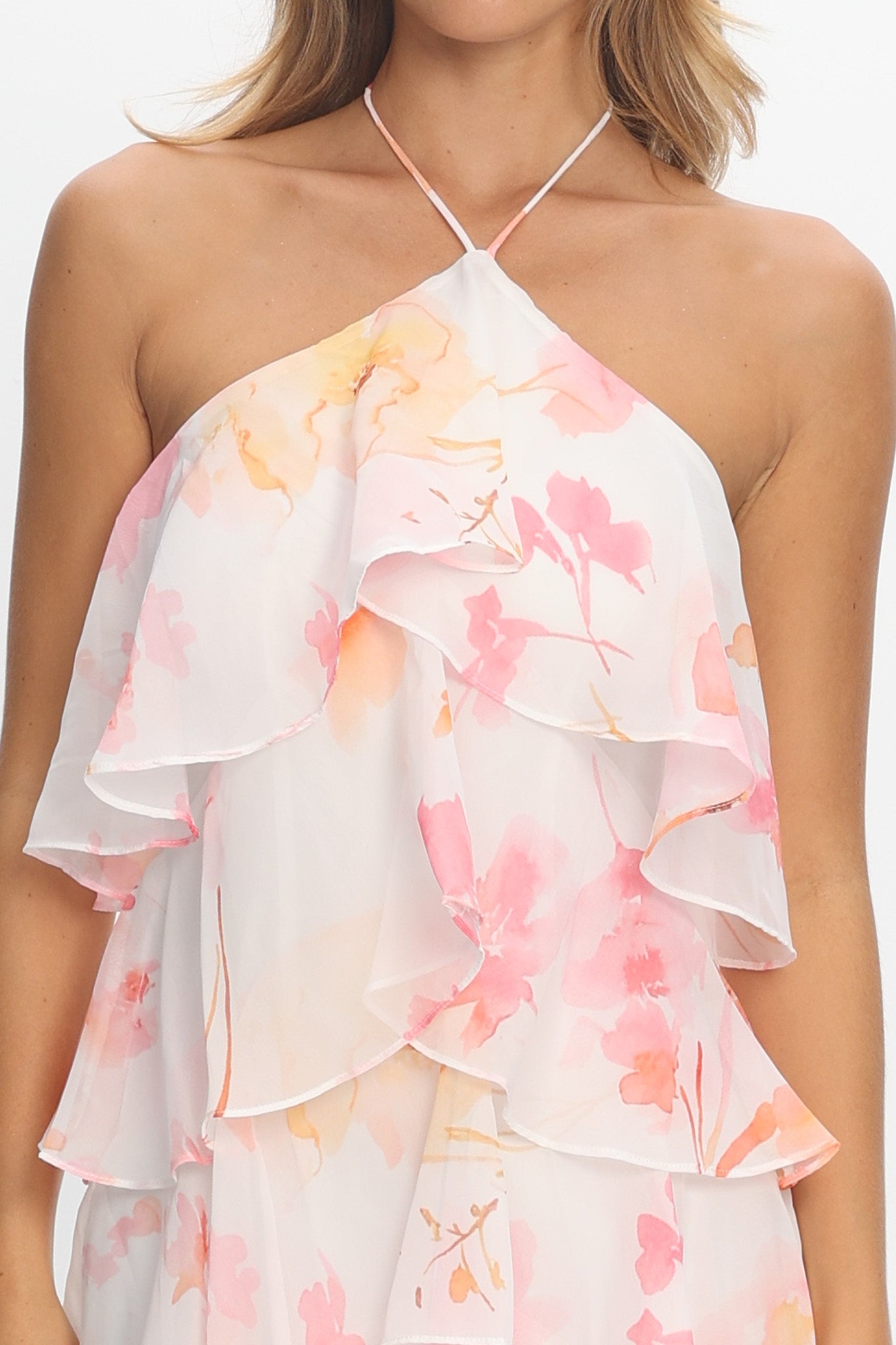 Darylyn Tiered Ruffle Maxi Dress Floral Pink by Selfie Leslie Australia