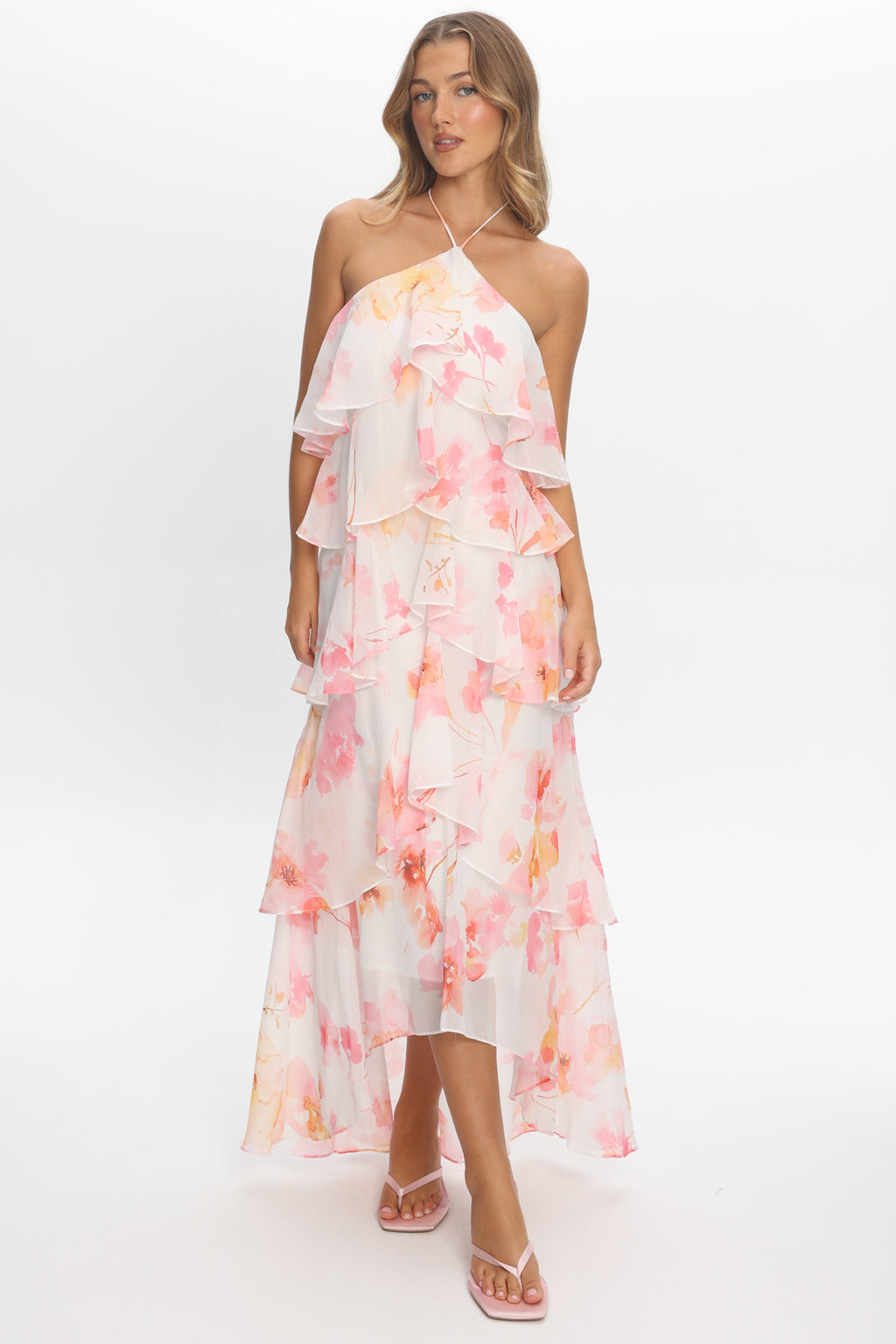 Darylyn Tiered Ruffle Maxi Dress Floral Pink by Selfie Leslie Australia