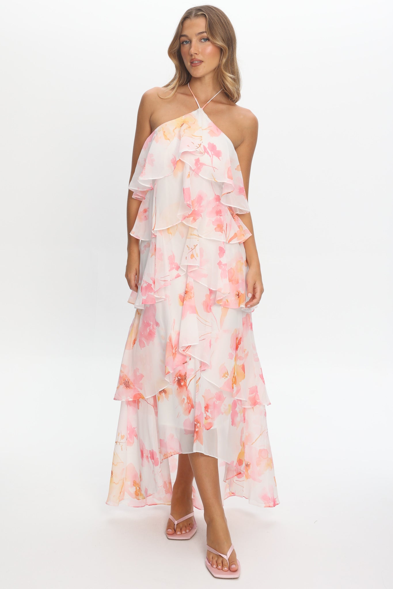 Darylyn Tiered Ruffle Maxi Dress Floral Pink by Selfie Leslie Australia