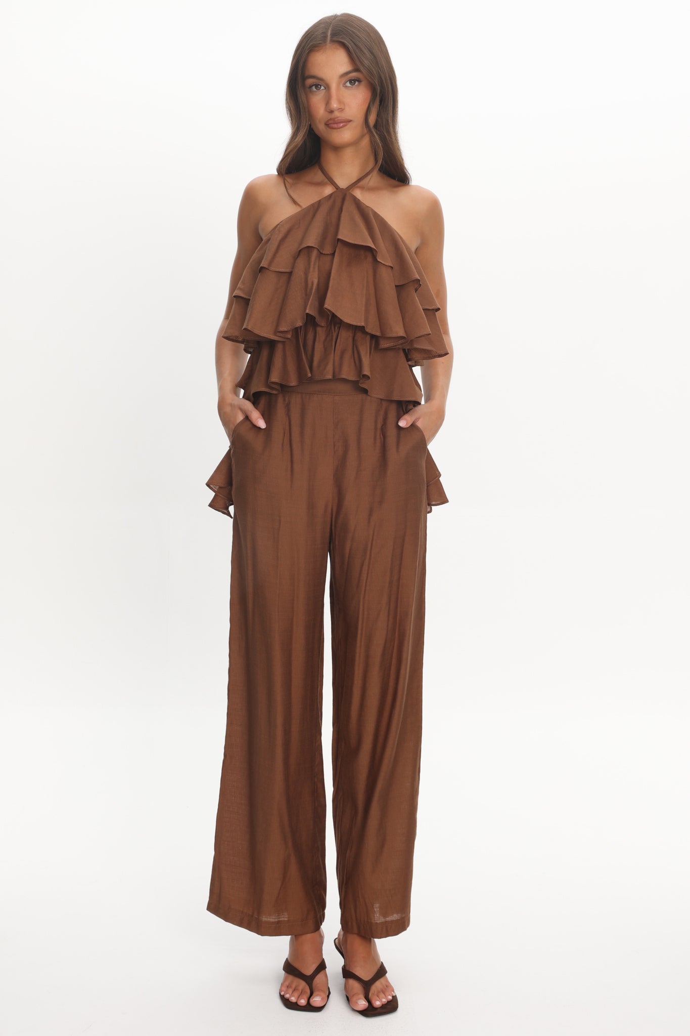 Darylyn Wide Leg Pants Chocolate by Selfie Leslie Australia