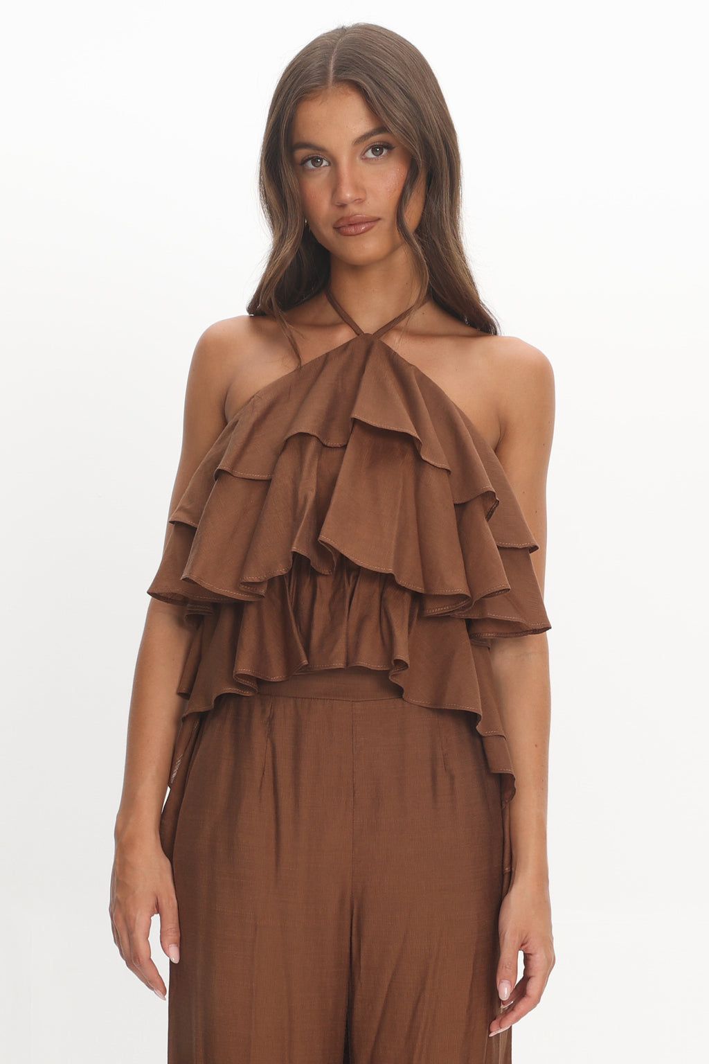 Darylyn Tiered Ruffle Top Chocolate by Selfie Leslie Australia