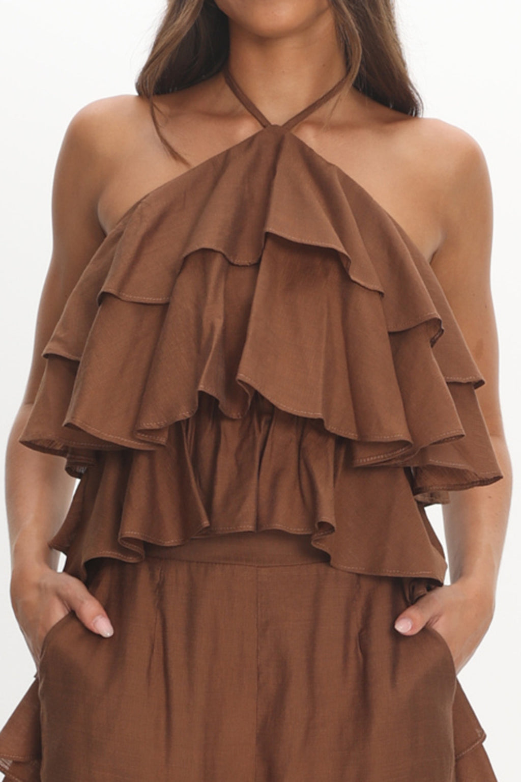 Darylyn Tiered Ruffle Top Chocolate by Selfie Leslie Australia
