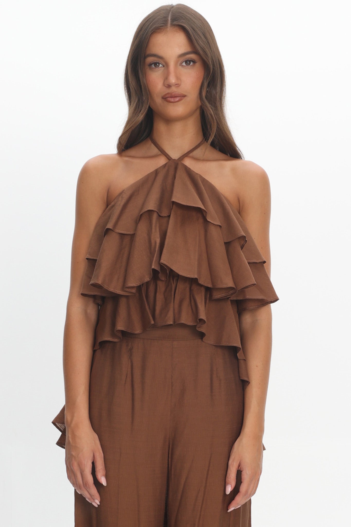 Darylyn Tiered Ruffle Top Chocolate by Selfie Leslie Australia