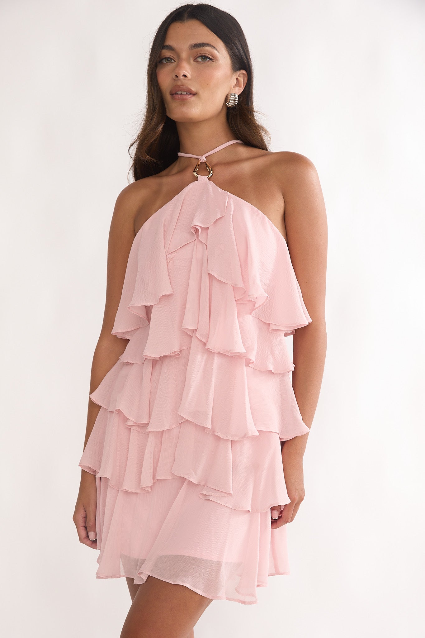Darylyn Tiered Ruffle Mini Dress Pink by Selfie Leslie Australia