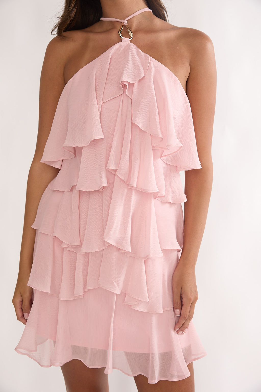 Darylyn Tiered Ruffle Mini Dress Pink by Selfie Leslie Australia