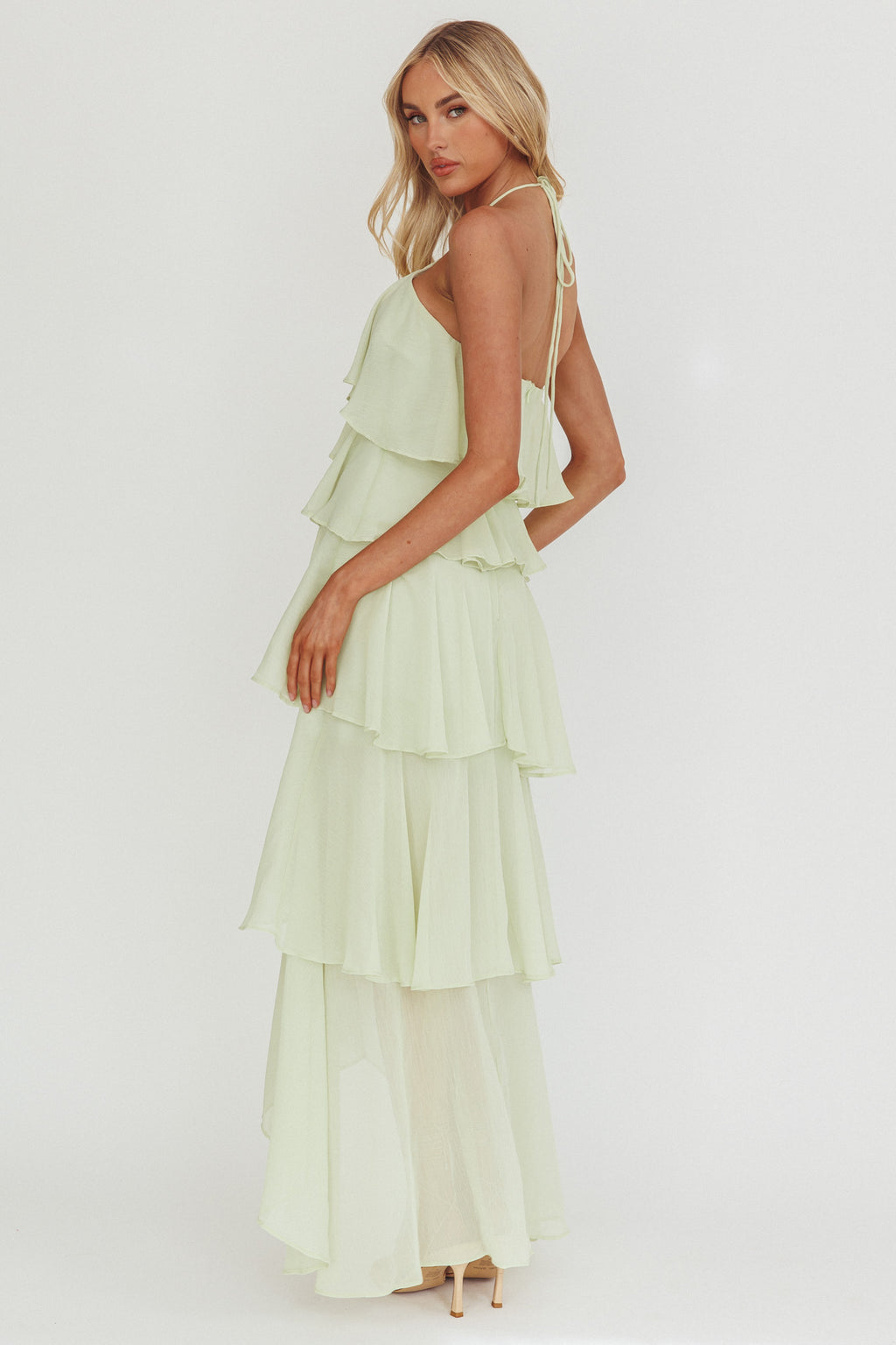 Darylyn Tiered Ruffle Maxi Dress Sage by Selfie Leslie Australia