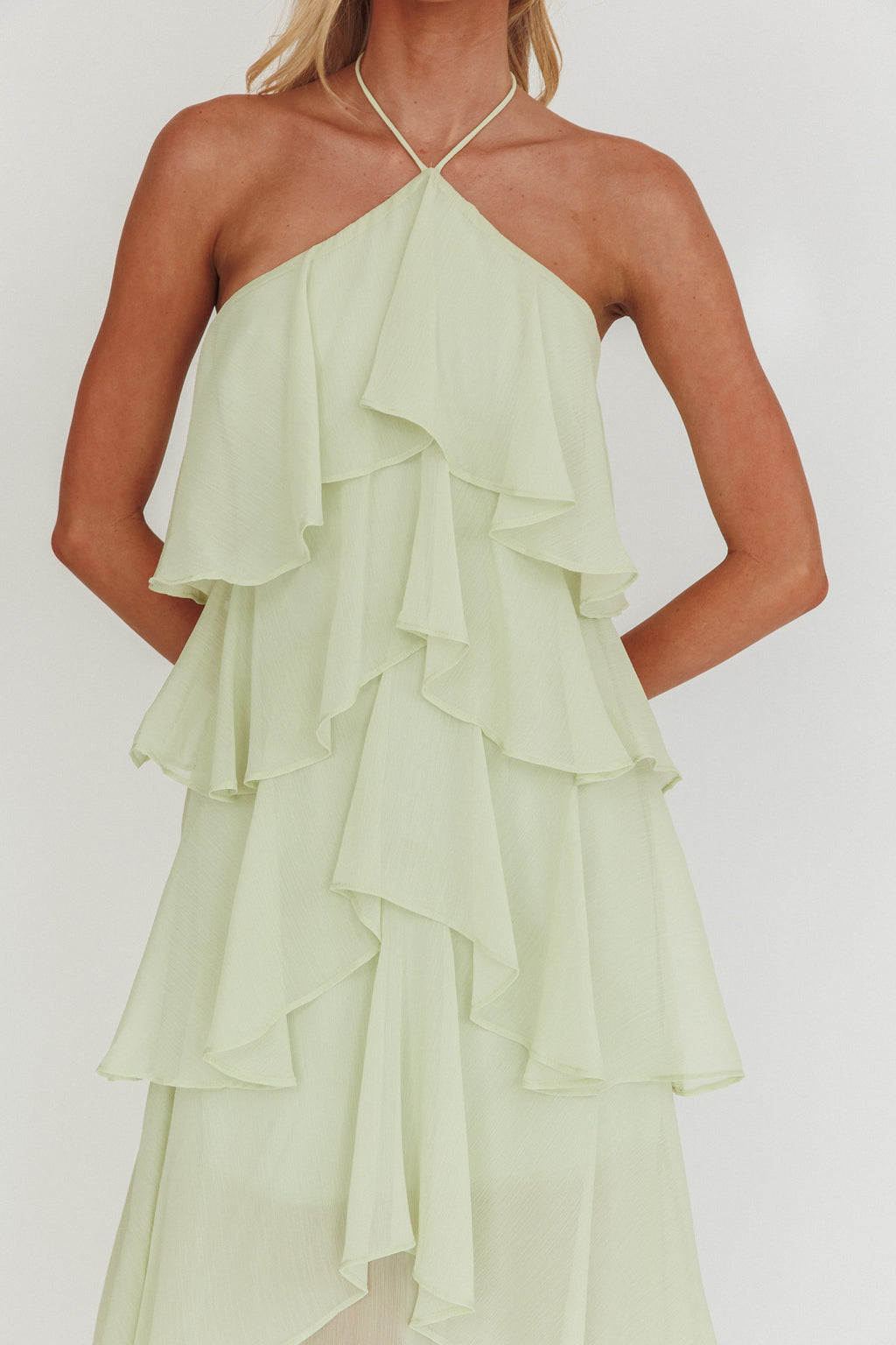 Darylyn Tiered Ruffle Maxi Dress Sage by Selfie Leslie Australia