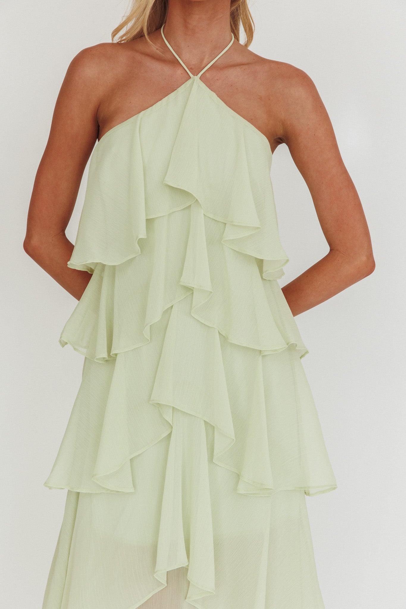 Darylyn Tiered Ruffle Maxi Dress Sage by Selfie Leslie Australia