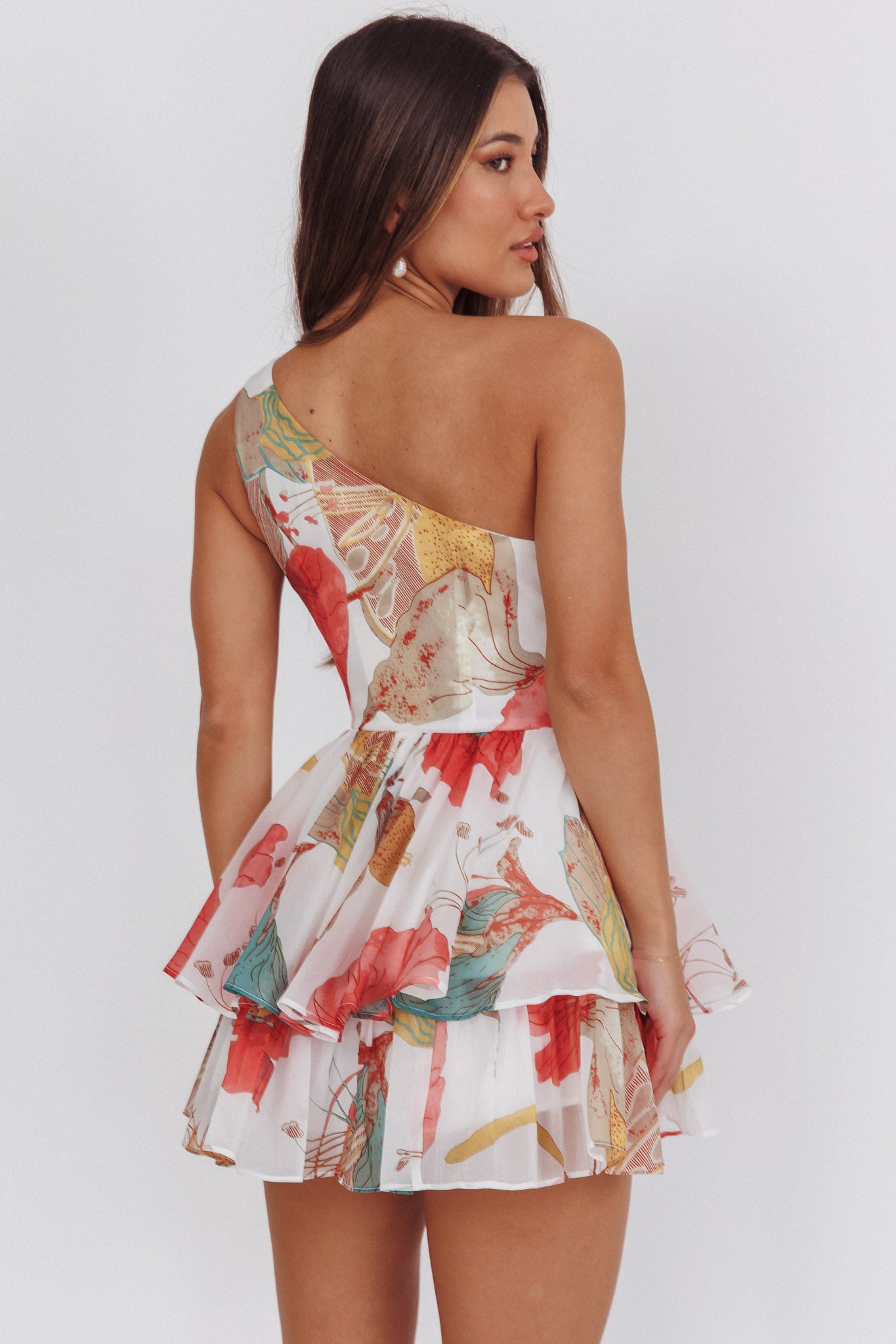 Raelene One-Shoulder Ruffle Romper Floral Red by Selfie Leslie Australia
