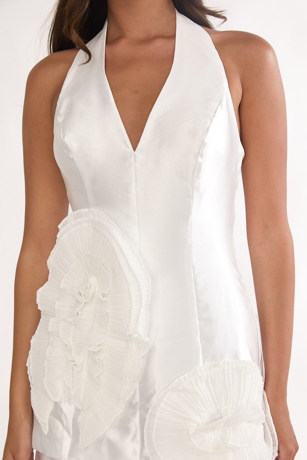 Elyria 3D Ruffle Halter Maxi Dress White by Selfie Leslie Australia