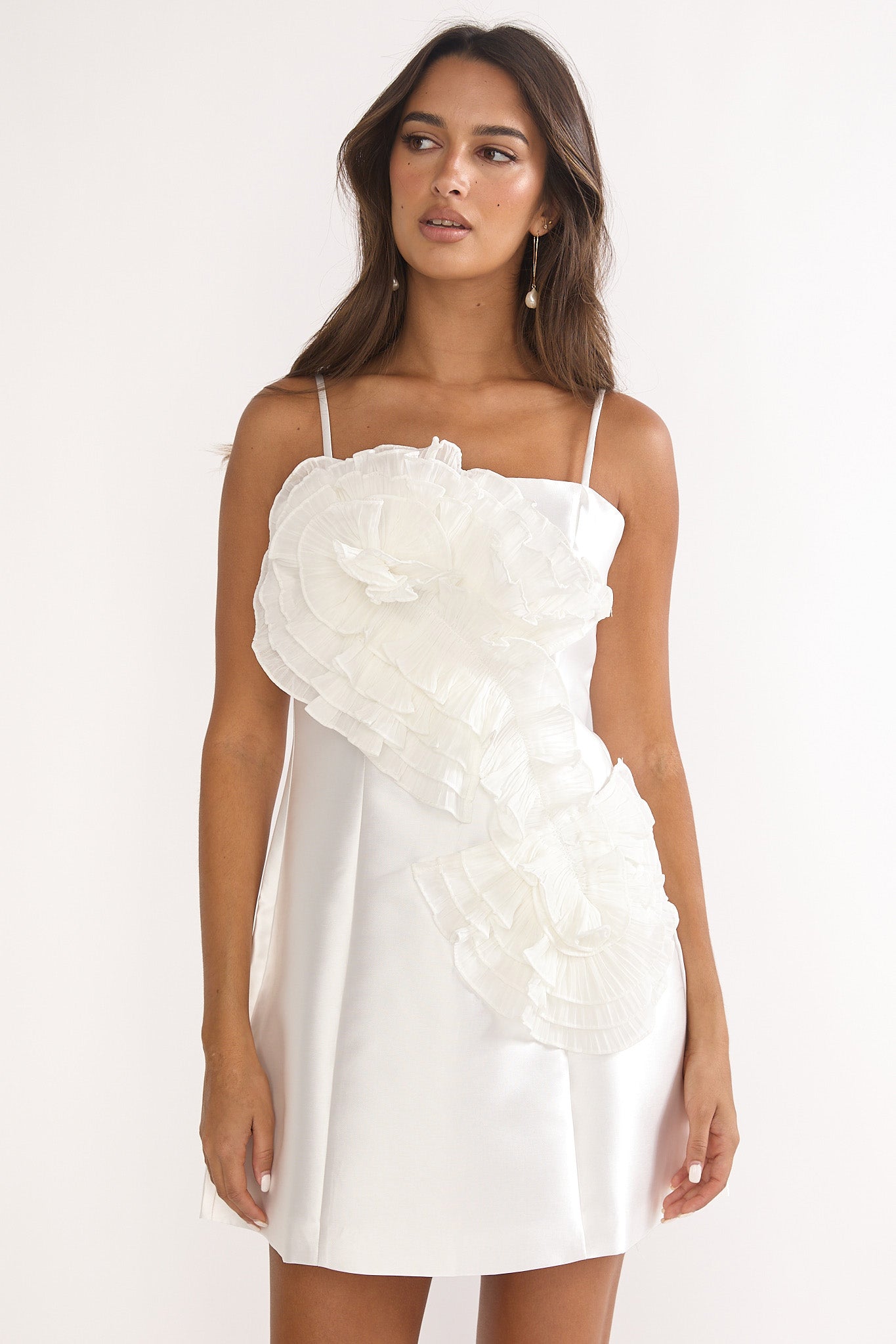 Cosmique 3D Ruffle Design Mini Dress White by Selfie Leslie Australia