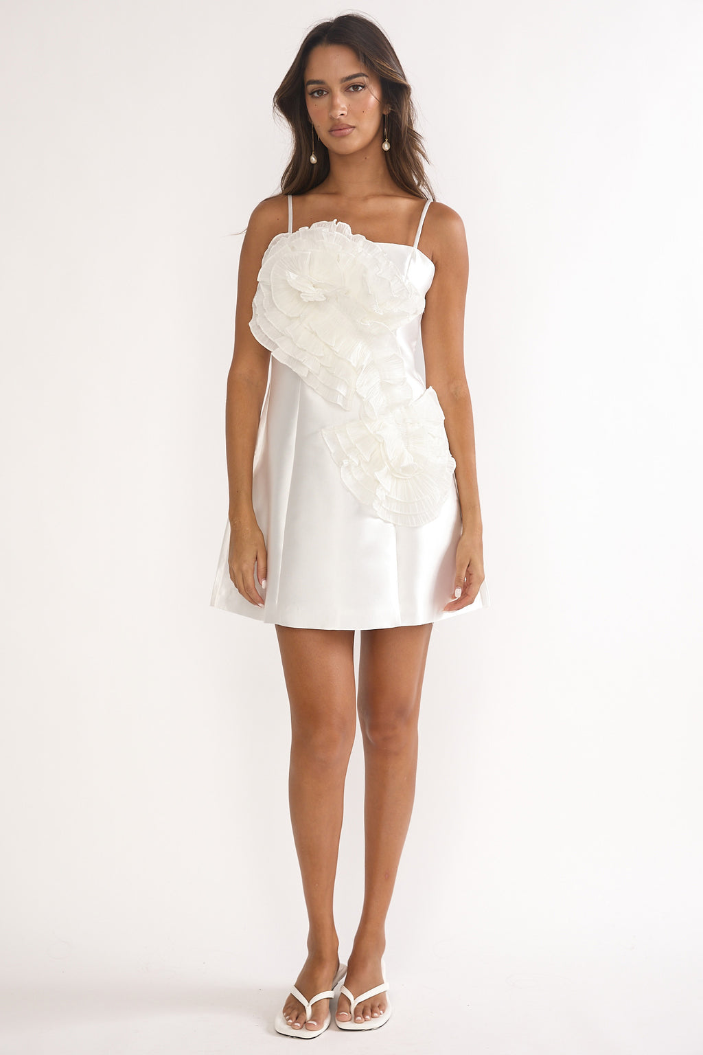 Cosmique 3D Ruffle Design Mini Dress White by Selfie Leslie Australia