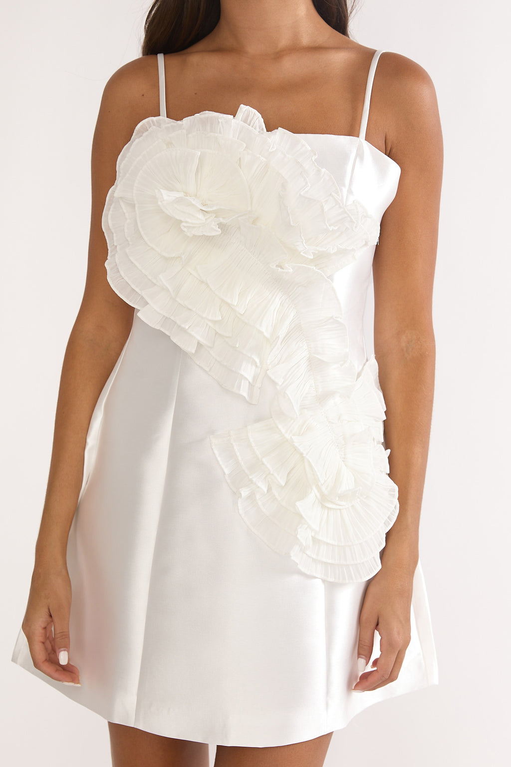 Cosmique 3D Ruffle Design Mini Dress White by Selfie Leslie Australia