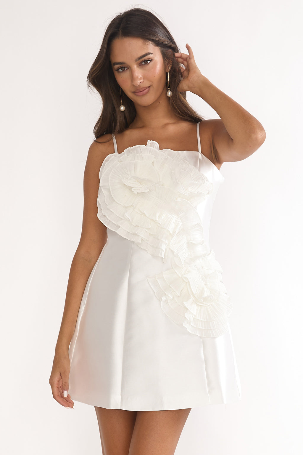 Cosmique 3D Ruffle Design Mini Dress White by Selfie Leslie Australia