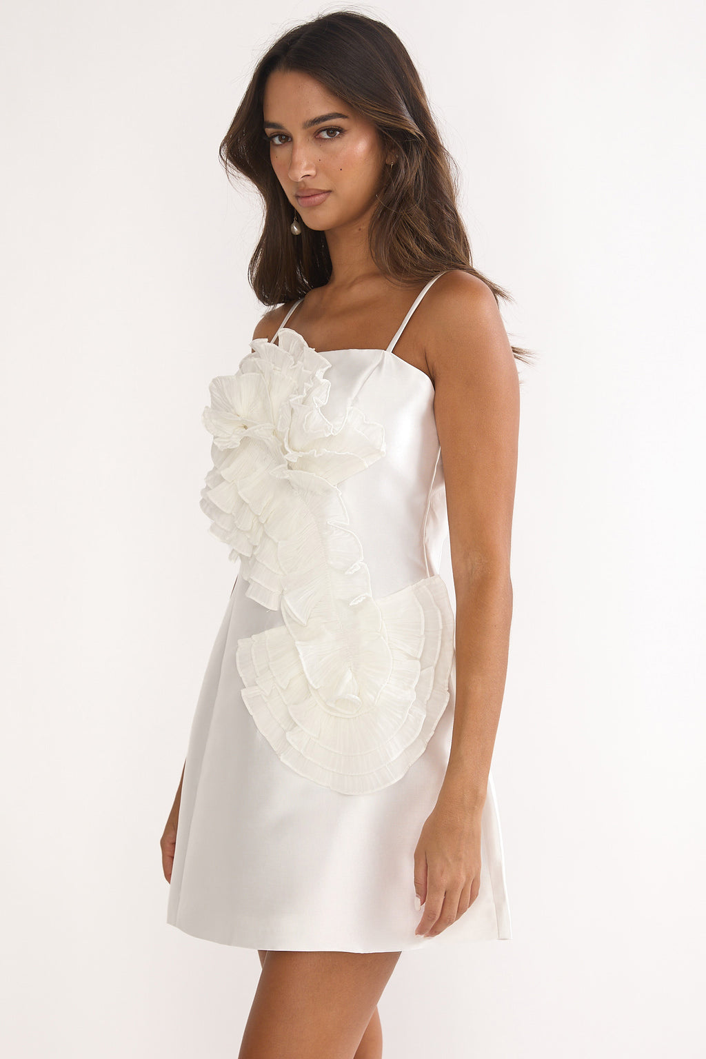 Cosmique 3D Ruffle Design Mini Dress White by Selfie Leslie Australia