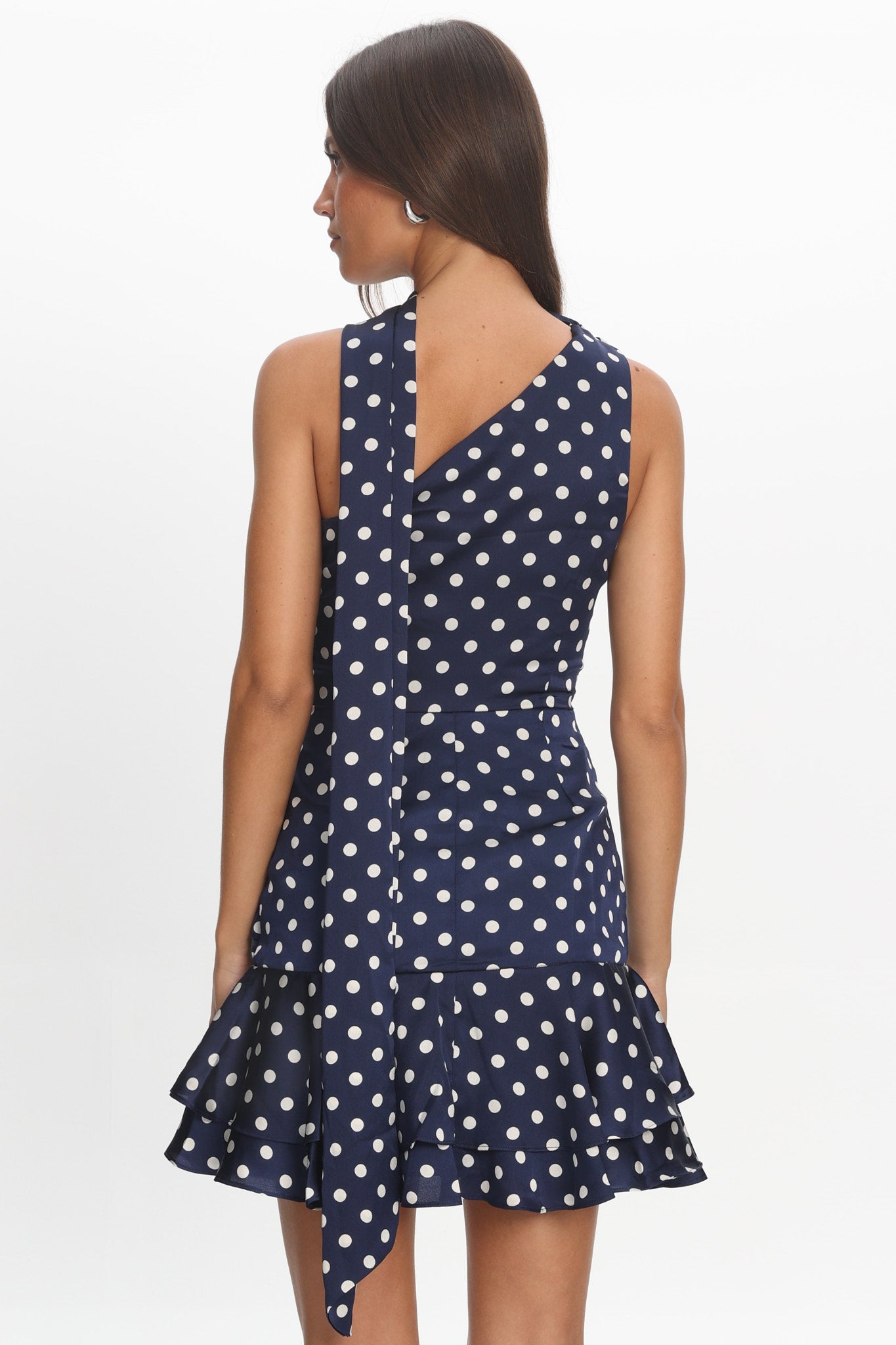 Truett One-Shoulder Sash Mini Dress Polka Dot Navy by Selfie Leslie Australia