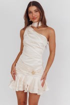 Truett One-Shoulder Shoulder Sash Mini Dress Eggshell