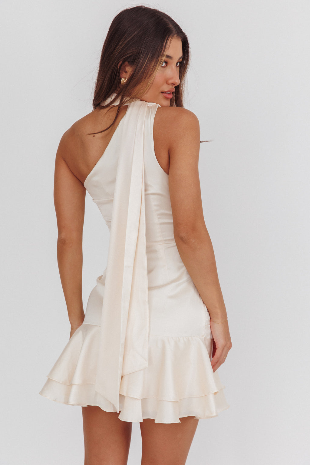 Truett One-Shoulder Shoulder Sash Mini Dress Eggshell by Selfie Leslie Australia