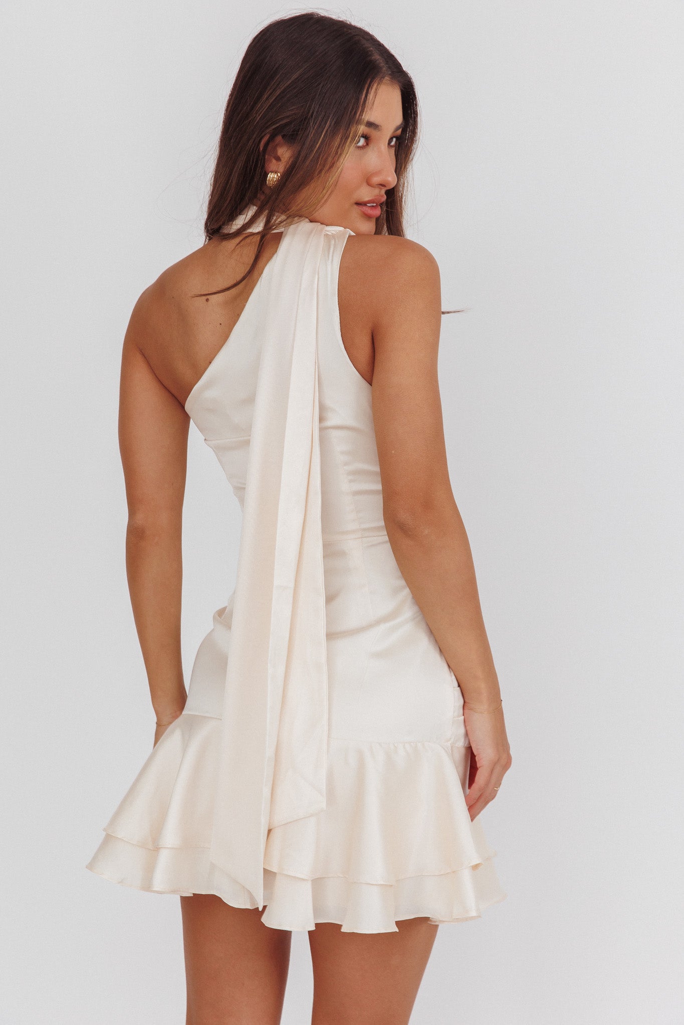 Truett One-Shoulder Shoulder Sash Mini Dress Eggshell by Selfie Leslie Australia