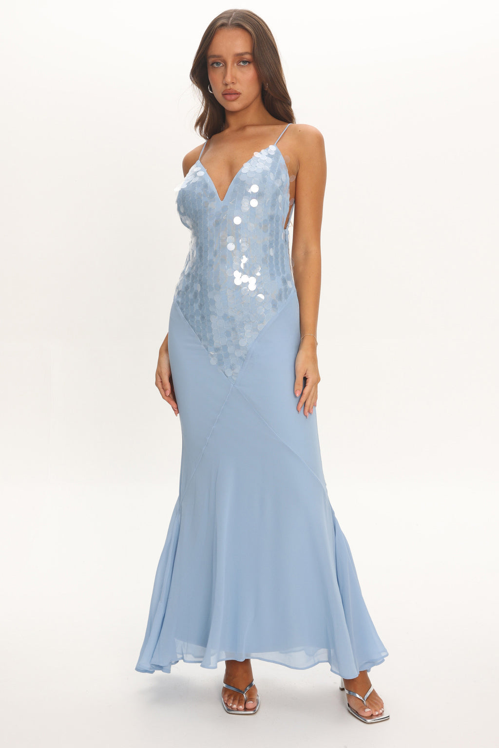 Meranda V-Neck Maxi Dress Sequin Blue by Selfie Leslie Australia