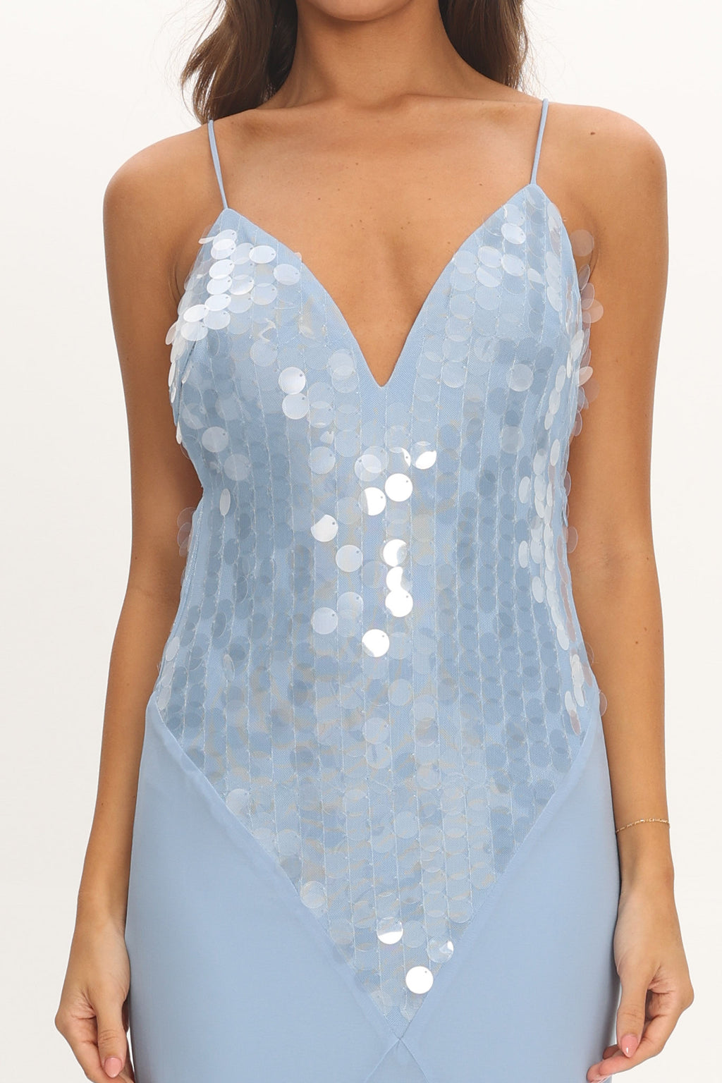 Meranda V-Neck Maxi Dress Sequin Blue by Selfie Leslie Australia
