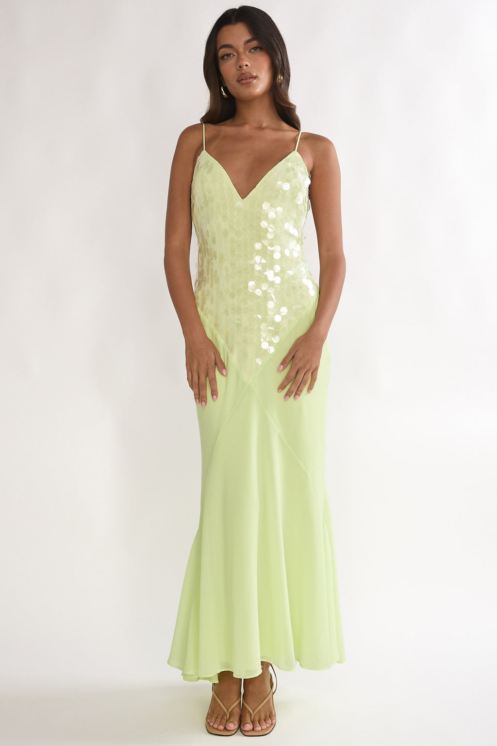 Meranda V-Neck Maxi Dress Sequin Yellow by Selfie Leslie Australia